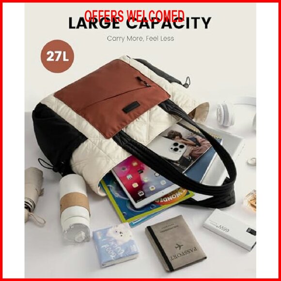 Lightweight Quilted Tote Bag with Compartments for Work Travel Nurse - Picture 5 of 8